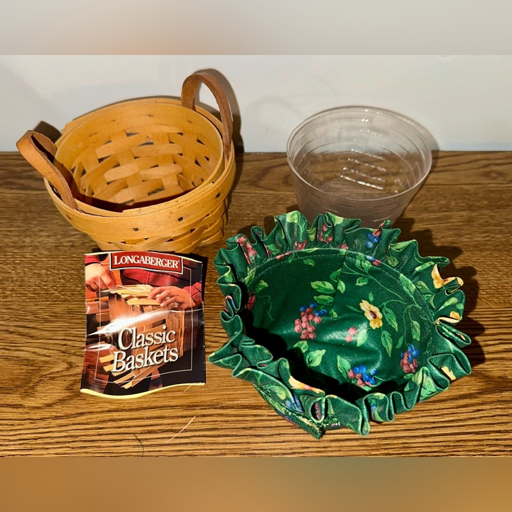 Longaberger Brown Basket with Green Floral Liner